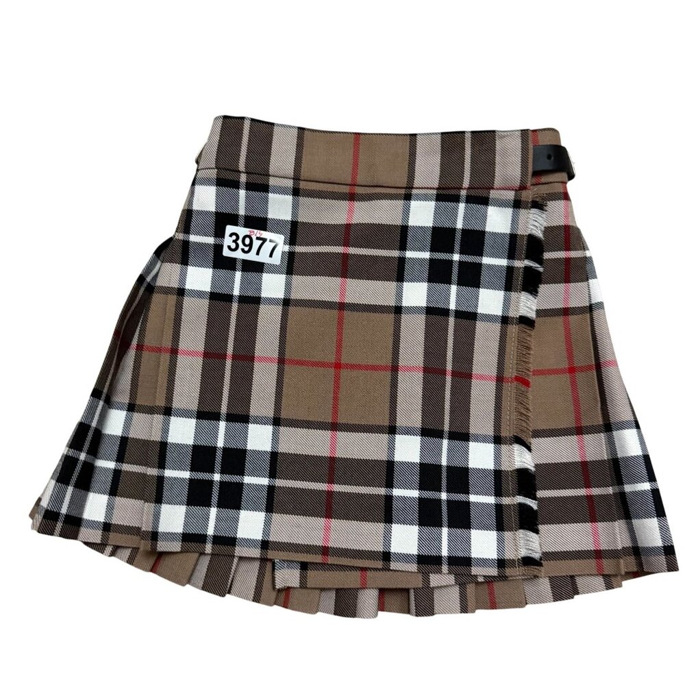 James Pringle Weavers Mini A-Line Skirt Kids SZ 2 Yrs Plaid Fringe Camel